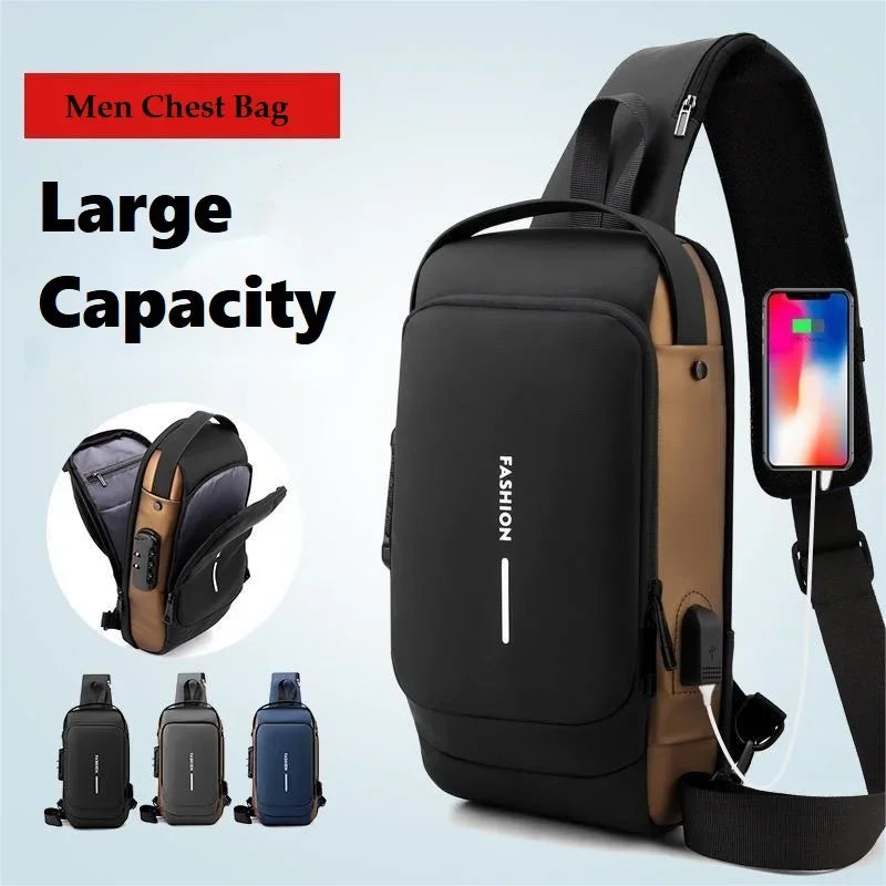 Multifunction Designer Anti-theft USB Shoulder Bag Crossbody Travel Sling Pack Messenger Pack Chest Bag Male Luxury Brand Men