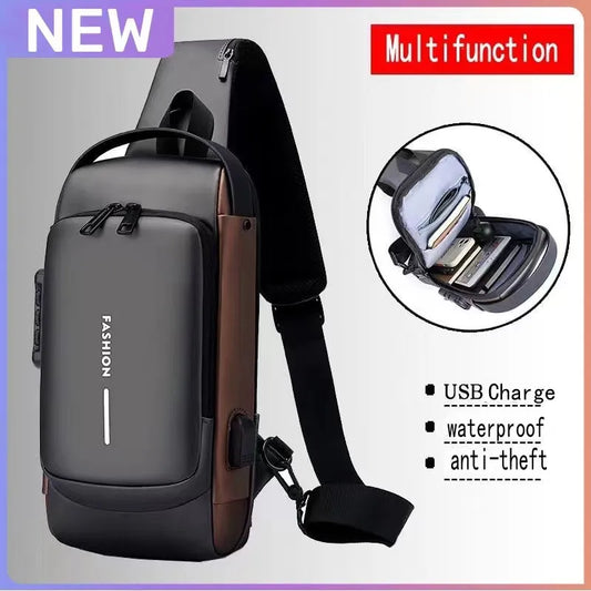 Multifunction Designer Anti-theft USB Shoulder Bag Crossbody Travel Sling Pack Messenger Pack Chest Bag Male Luxury Brand Men